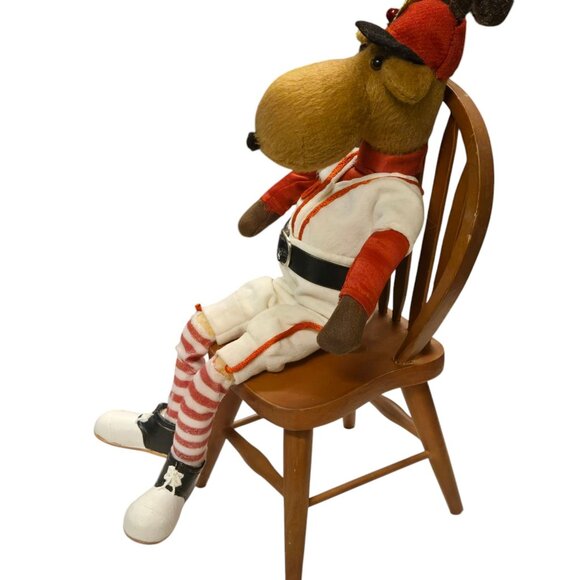 Baseball Reindeer Figurine with Wooden Doll Chair Christmas Sports Decor 15 Inch - Picture 4 of 16